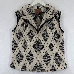 Double D Ranch Womens Embroidered Diamond Geometric Zip Front Cotton Vest Size M